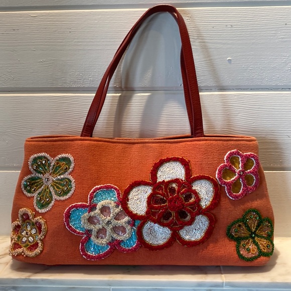 Pierre Urbach Handbags - Pierre Urbach Vintage Red Floral Crystal Embellished Beaded Bag